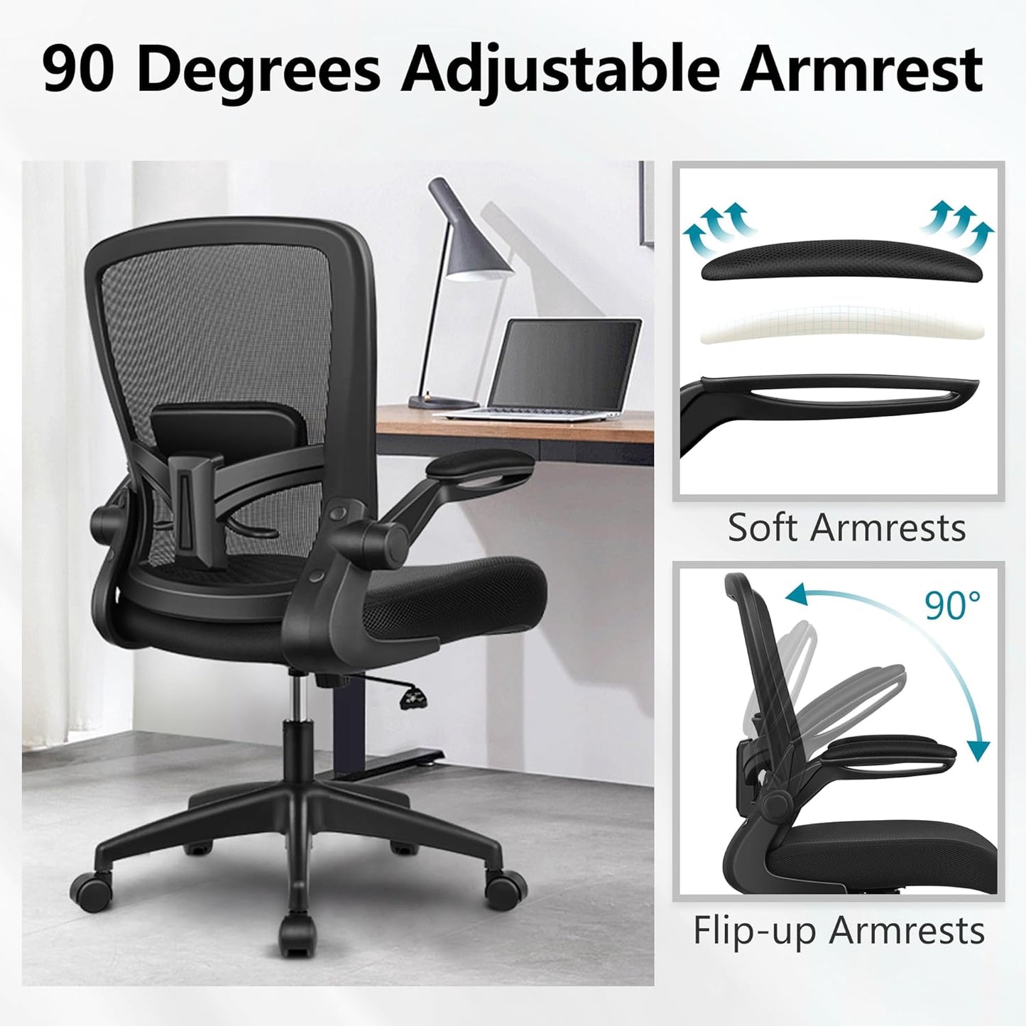 FelixKing Office Chair, Ergonomic Desk Chair Breathable Mesh Chair with Adjustable High Back Lumbar Support Flip-up Armrests, Executive Rolling Swivel Comfy Task Computer Chair for Home Office