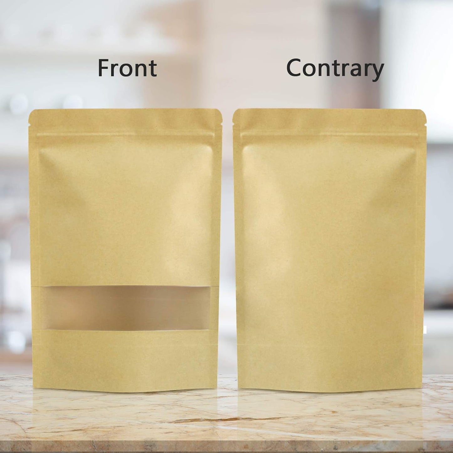 100 Pcs Resealable bags,3.5" x 5.5" Stand Up Kraft Paper Bags with Matte Window, Zip Lock Food Storage Bags for Packaging Products, Reusable, Sealable