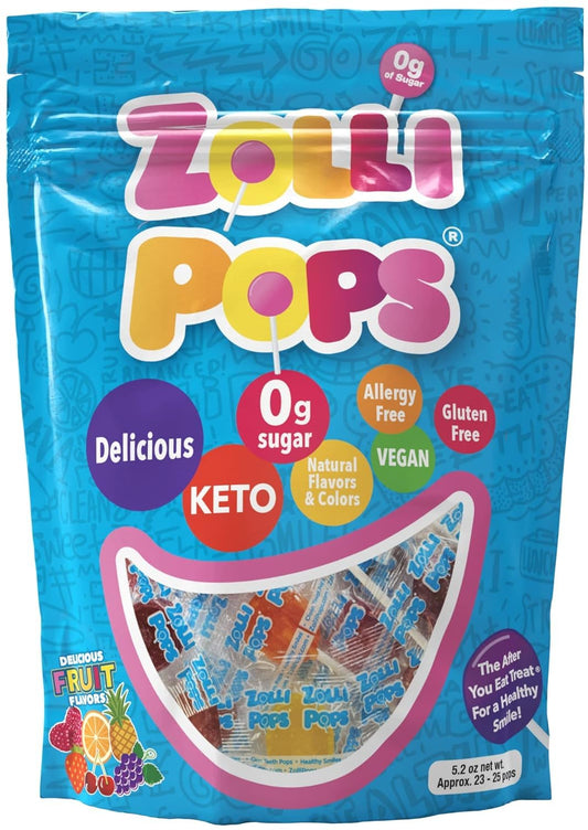 Zollipops Clean Teeth Lollipops, Anti Cavity, Sugar Free Candy for a Healthy Smile Great for Kids, Diabetics and Keto Diet, Natural Fruit Variety, 5.2oz (packaging may vary)