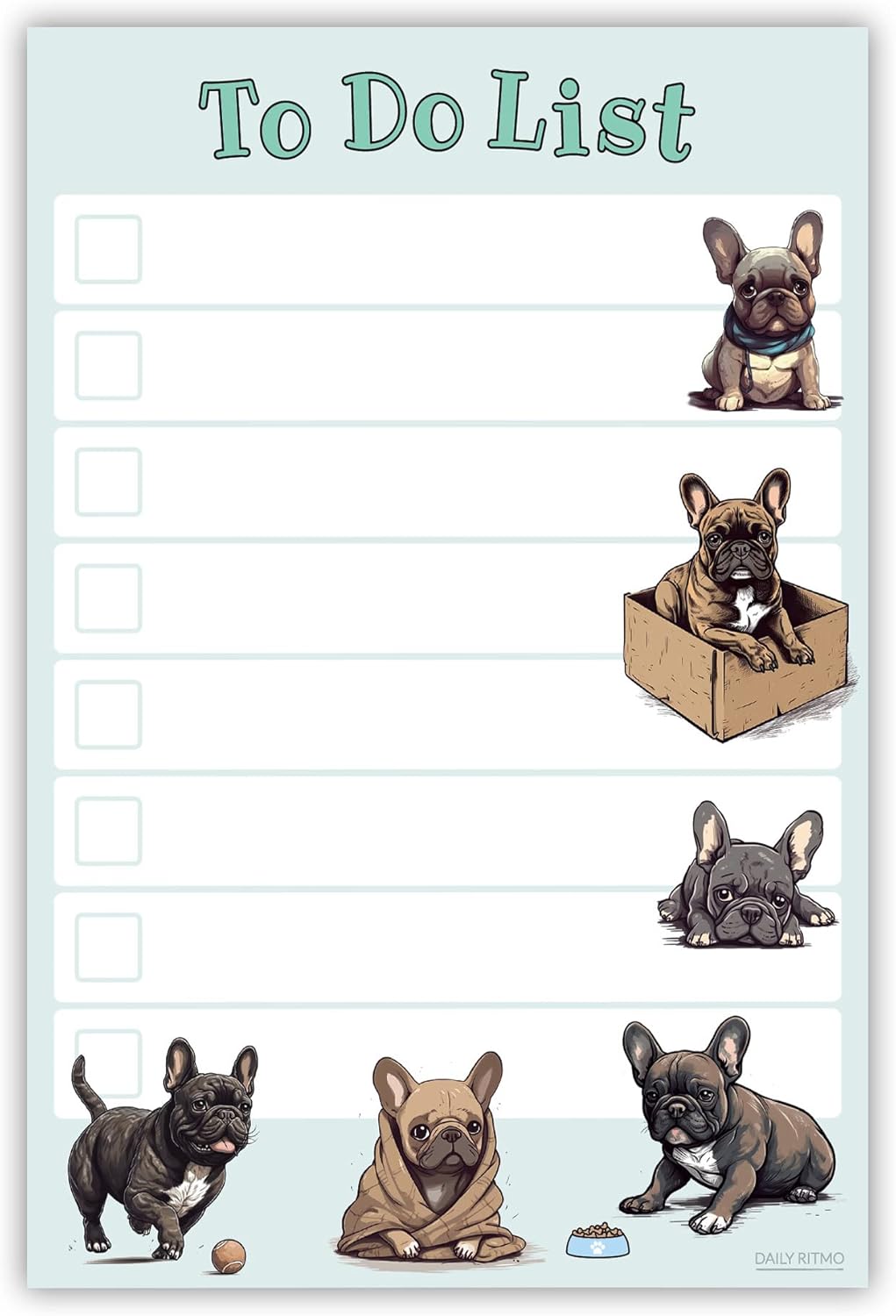 French Bulldog Puppies Sticky to Do List Notepad - Kawaii Dog Sticky Notes Stationary School Supplies for Frenchie Mom | French Bulldog Gifts for Frenchie Lovers | 4" x 6" 50 Pages