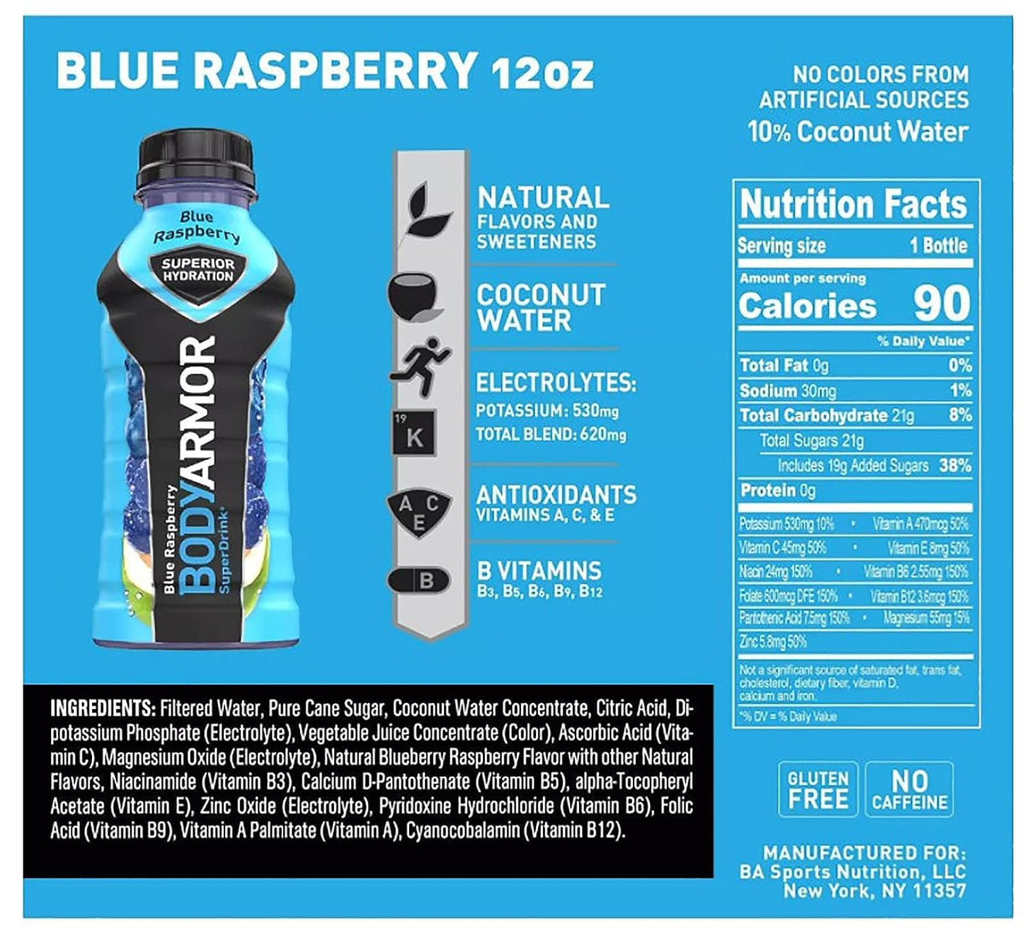 BODYARMOR Sports Drink Variety Pack, Coconut Water Hydration, Natural Flavors w Vitamins, Potassium Packed Electrolytes For Athletes, Strawberry Banana, Blue Raspberry, Orange Mango, 12 Oz - 24 pack