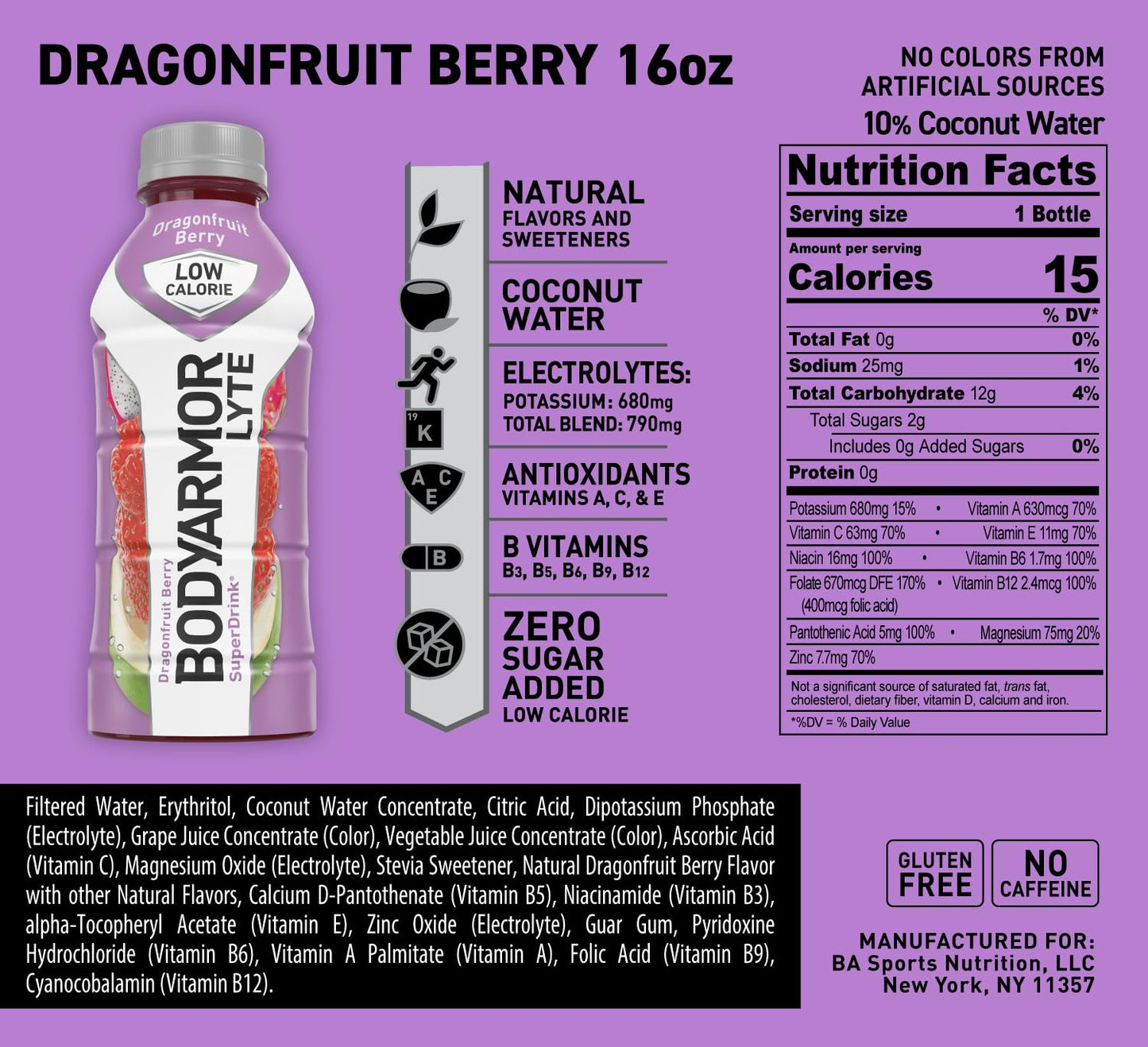 Drink Low-Calorie Sports Beverage, Dragonfruit Berry, Coconut Water Hydration, Natural Flavors With Vitamins, Potassium-Packed Electrolytes, Perfect For Athletes, 16 Fl Oz (Pack of 12)