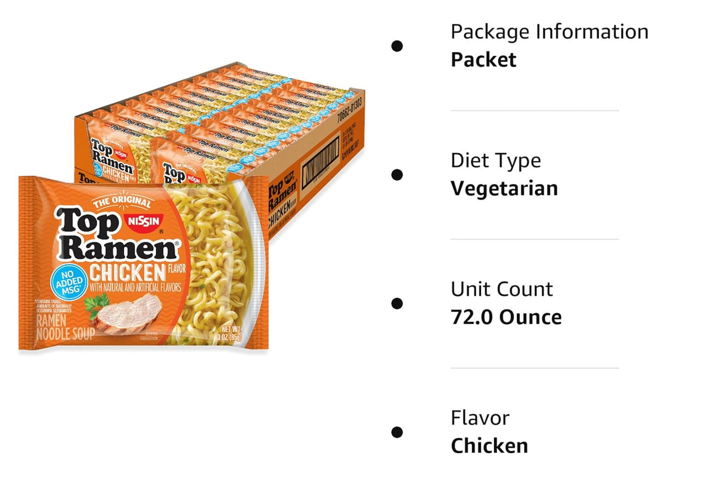 Nissin Top Ramen Noodle Soup, Chicken, 3 Ounce (Pack of 24)