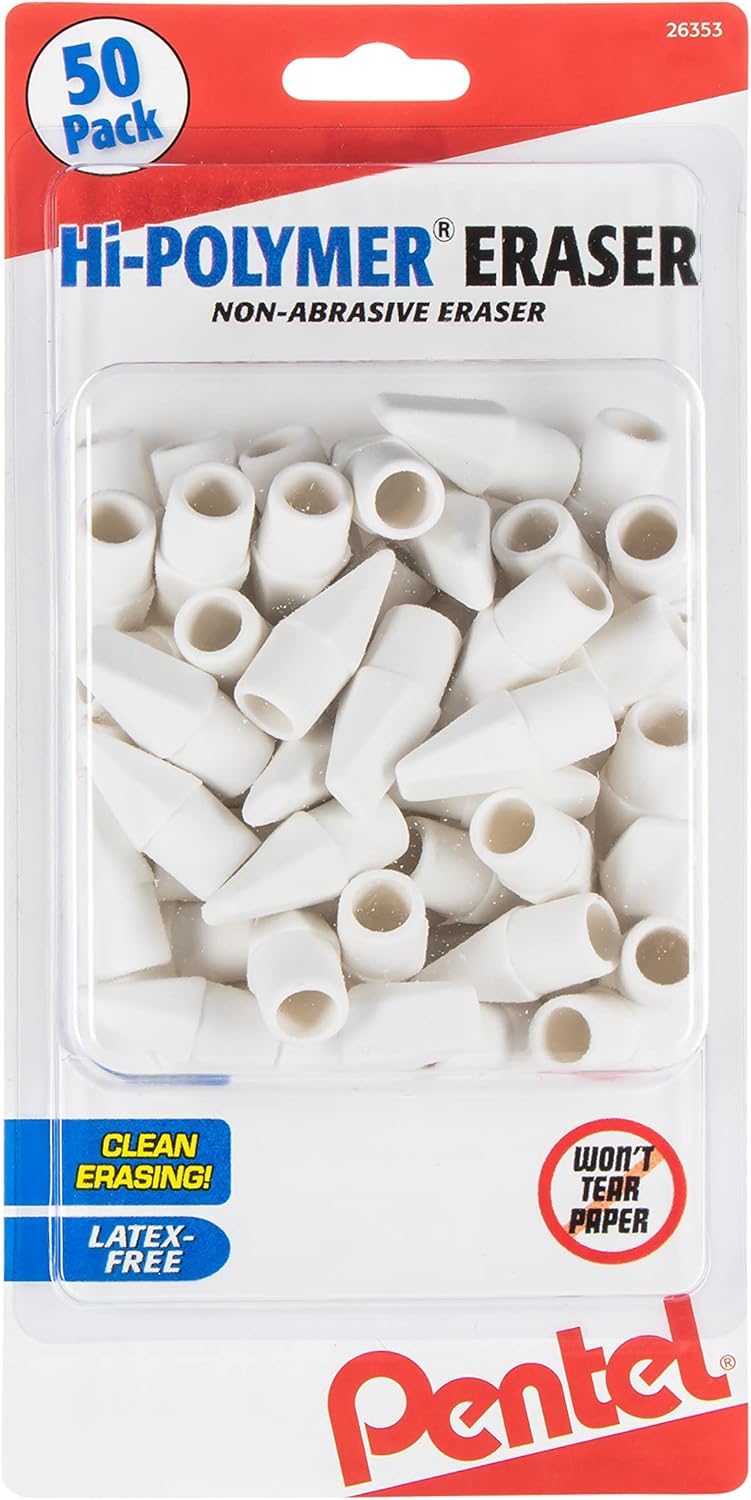 Pentel® Hi-Polymer® Eraser Caps, White, Pack of 50