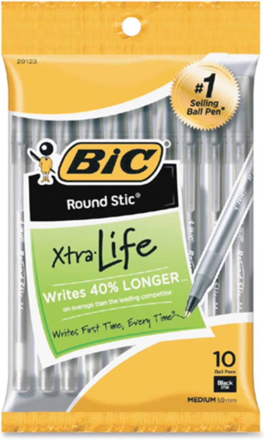 BIC Round Stic Xtra Life Ballpoint Pen, Medium Point (1.0mm), Black, 10-Count