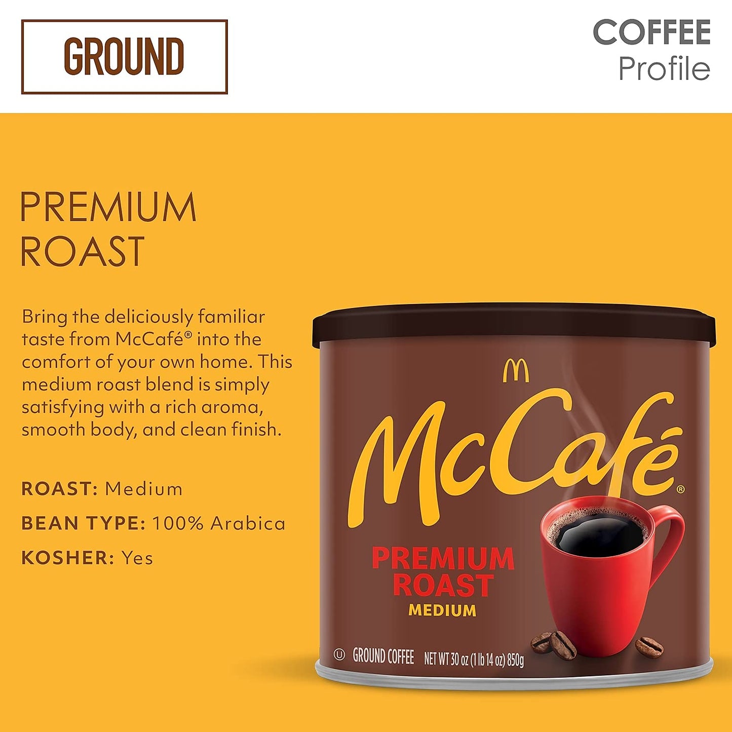 McCafe Premium Roast, Medium Roast Ground Coffee, 30 oz Canister