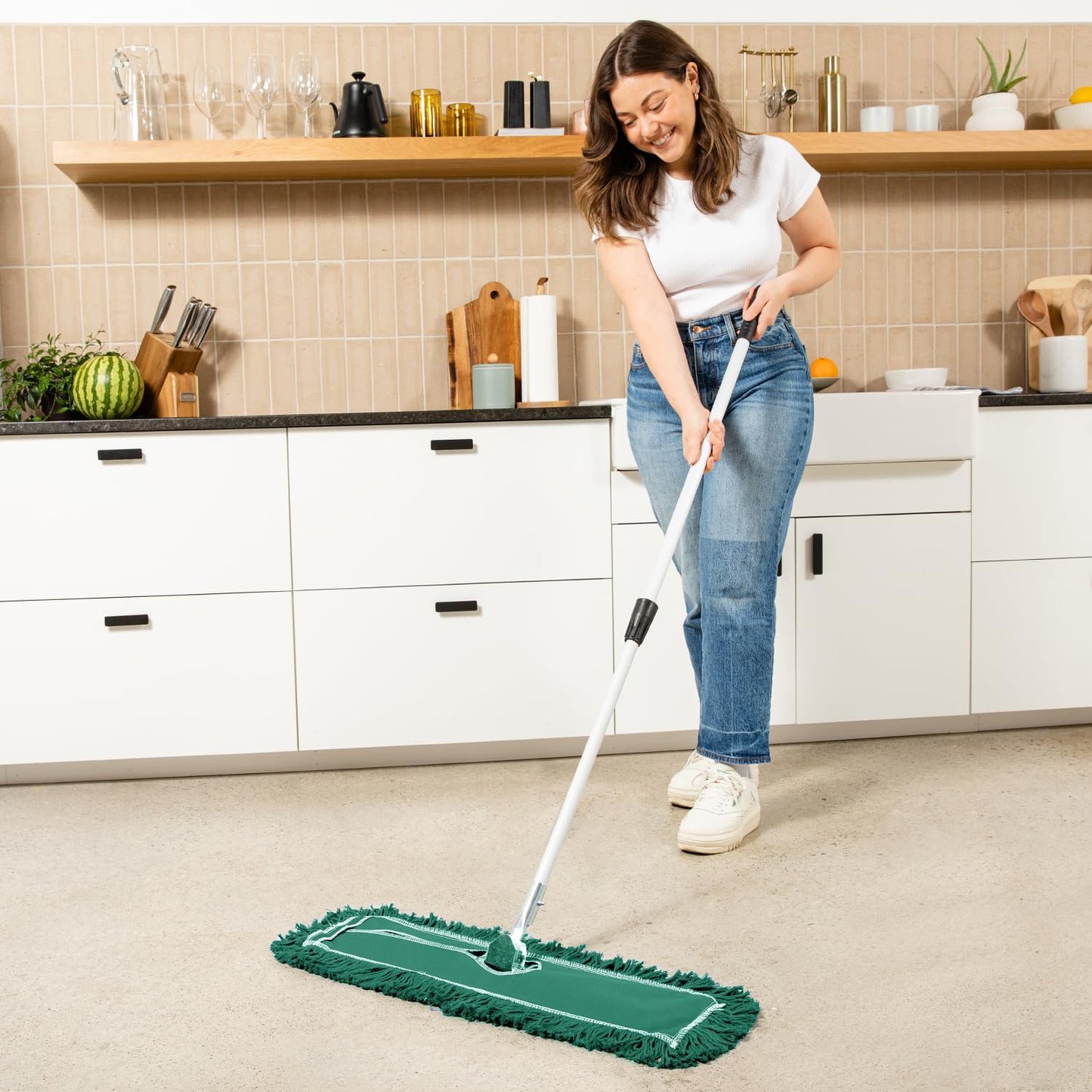 Commercial Dust Mop & Floor Sweeper, 36 in. Dust Mop for Hardwood Floors, Reusable Dust Mop Head, Extendable Mop Handle, Industrial Dry Mop for Floor Cleaning & Janitorial Supplies, Green