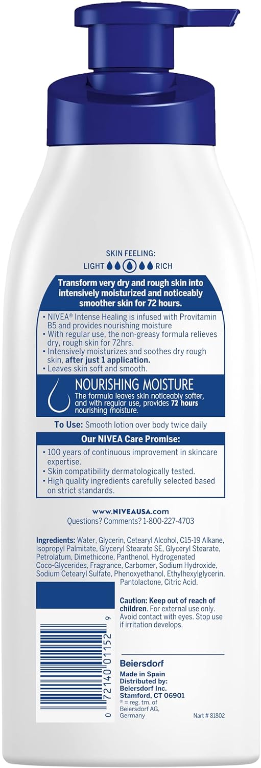 NIVEA Intense Healing Body Lotion for Dry Skin, 72-Hour Moisturizing Lotion with Deep Nourishing Serum and Provitamin B5, 16.9 Fl Oz Pump Bottle