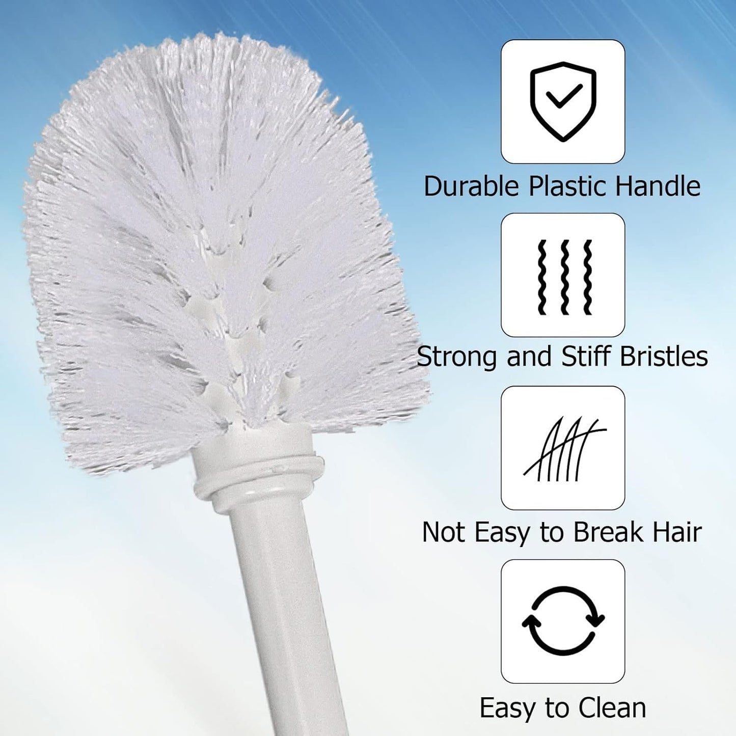 Topsky Toilet Brush,2 Pack Compact Toilet Brush & Holder Set,Plastic Round Barrel Loo Brush with 2 Replacement Toilet Brush Head,Durable for Bathroom Toilet,White