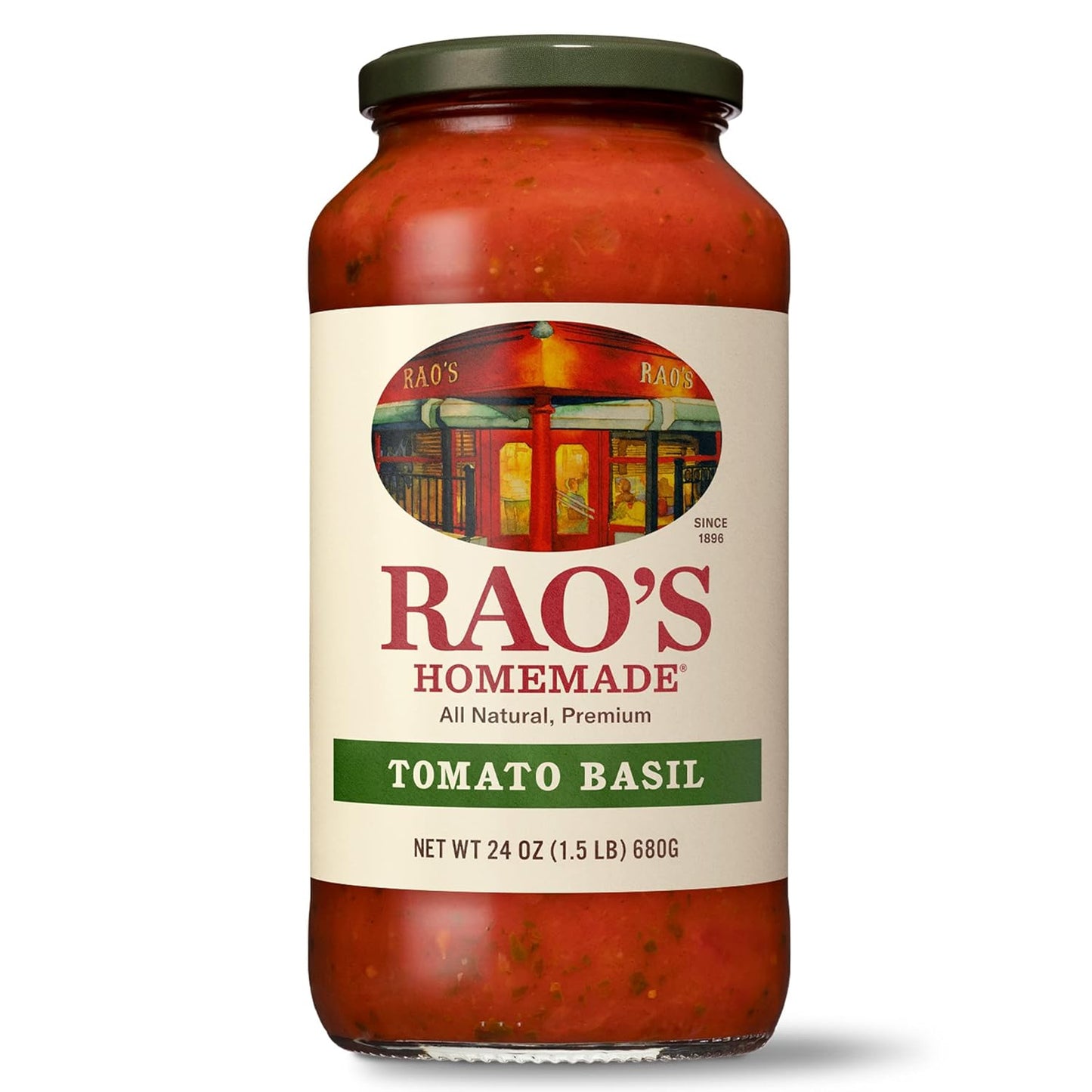 Rao's Homemade Tomato Sauce, Tomato Basil, 24 oz, Versatile Pasta Sauce, Carb Conscious,All Natural, Premium Quality, Made with Slow-Simmered Italian Tomatoes & Basil, 1.5 Pound (Pack of 1)