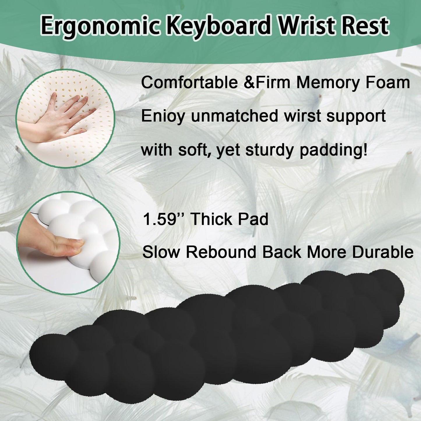 Keyboard Wrist Rest Pad, Ergonomic Design Effective Wrist Pain Relief Arm Rest Desk, Cute Cloud Decoration Gift for Office, Study, Computer Game Table Mouse Accessories (Green+White)