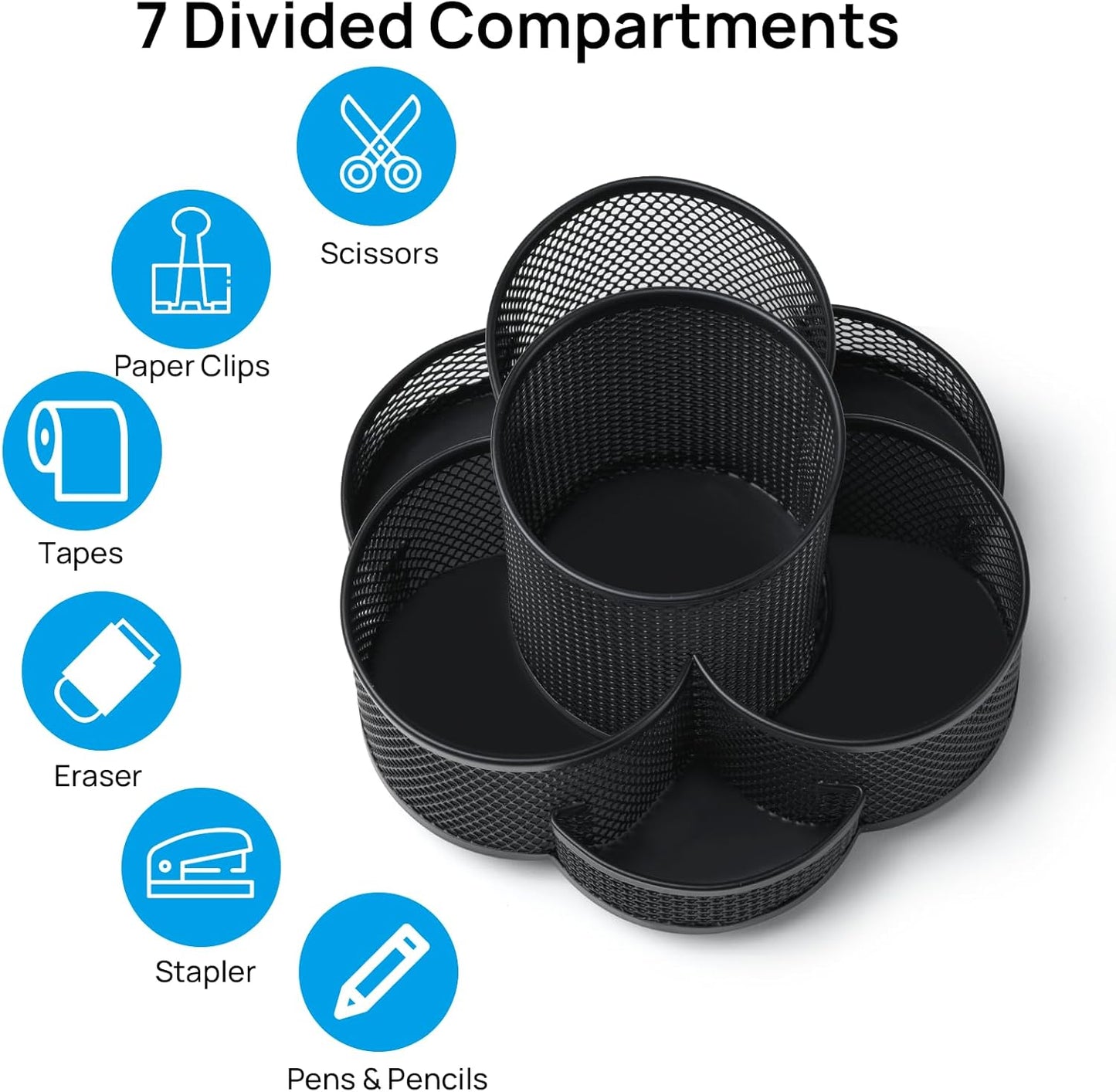 Topwey Pen Holder for Desk, Rotating Pencil Holder, Cup Holder for Desk Office Pen Organizer in Black