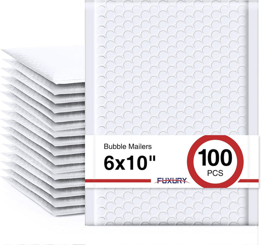 Fuxury Bubble Mailer 6x10" 100 Pack White Bubble Mailers Usable Size 6x9" Self Seal Padded Mailing Envelopes Opaque Bubble Padded Mailer for Small Business Mailing Jewelry Makeup Small Items