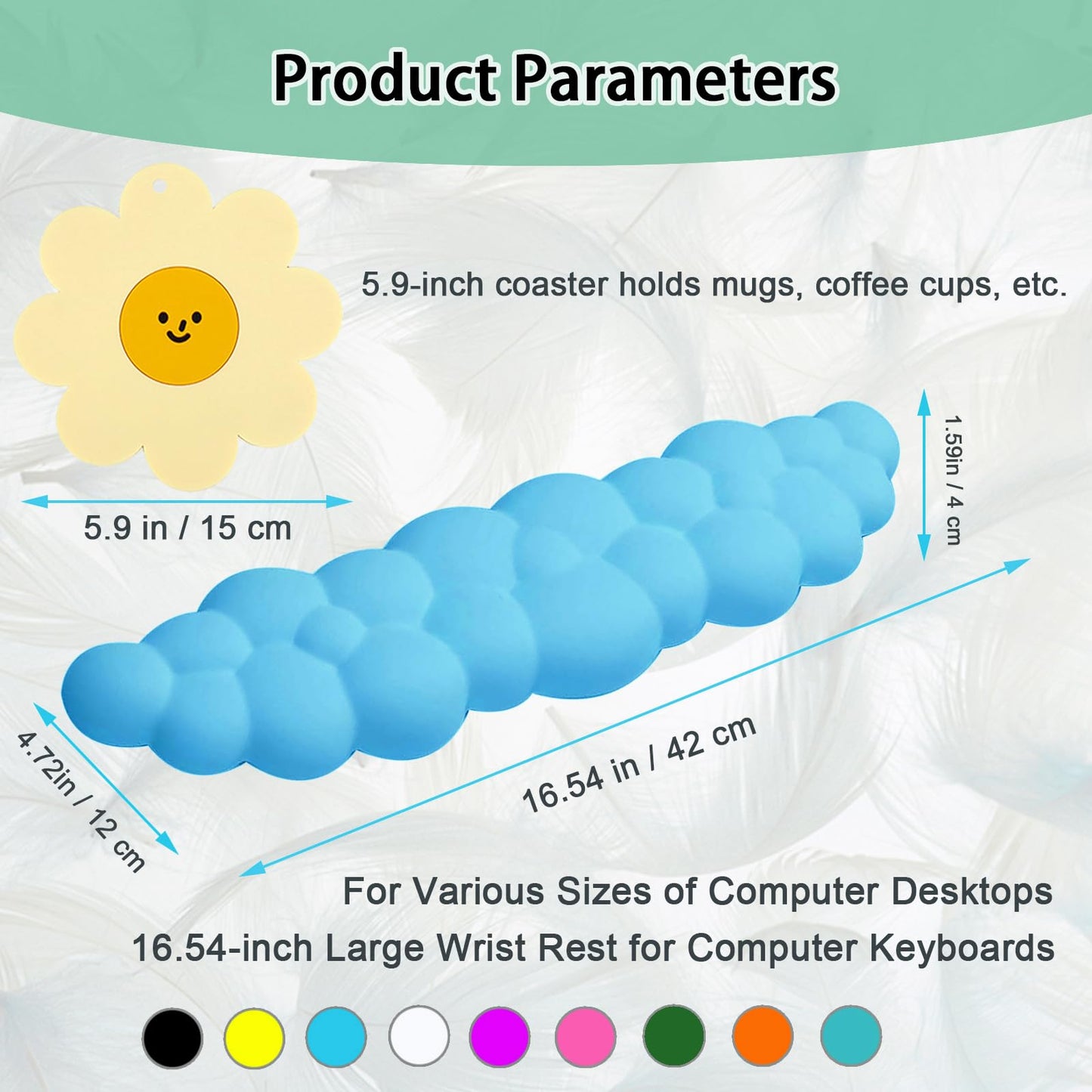 Keyboard Wrist Rest Pad, Ergonomic Design Effective Wrist Pain Relief Arm Rest Desk, Cute Cloud Decoration Gift for Office, Study, Computer Game Table Mouse Accessories (Green+White)