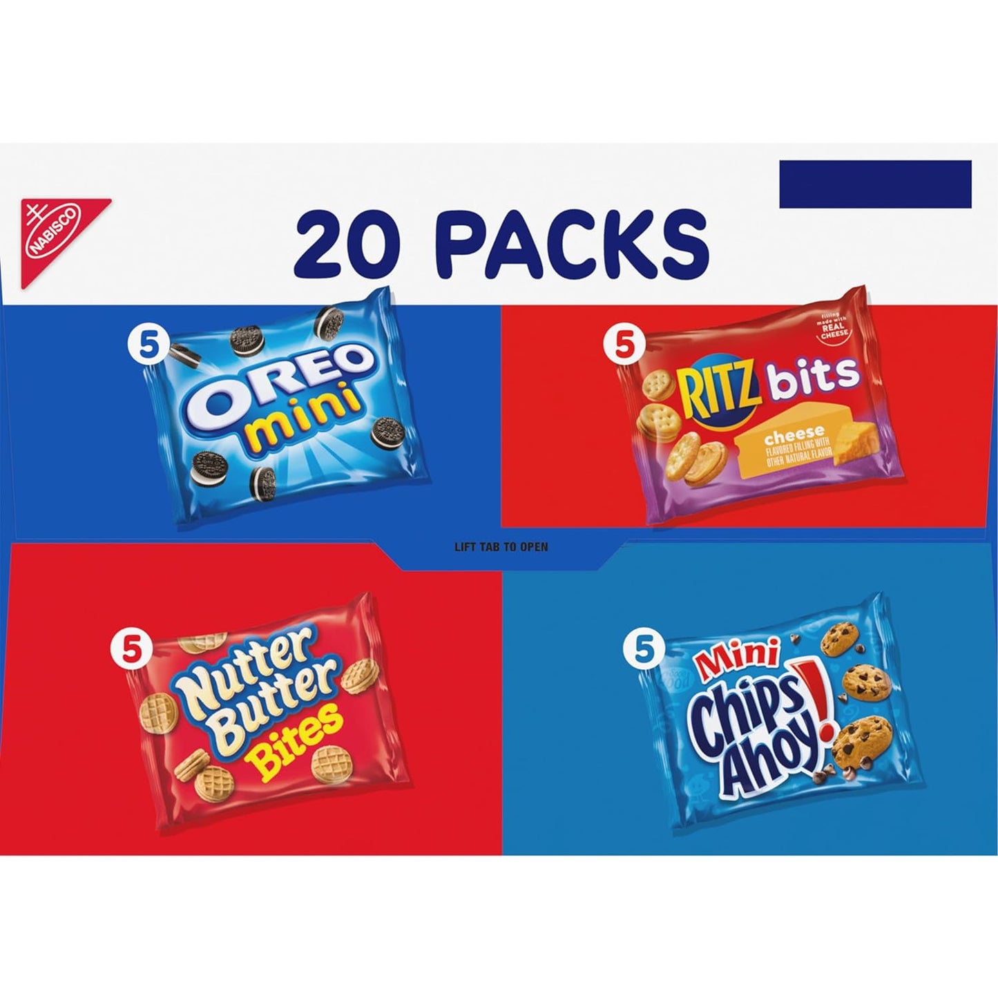 Nabisco Classic Mix Variety Pack, OREO Mini, CHIPS AHOY! Mini, Nutter Butter Bites, RITZ Bits Cheese, 20 - 1 oz Snack Packs