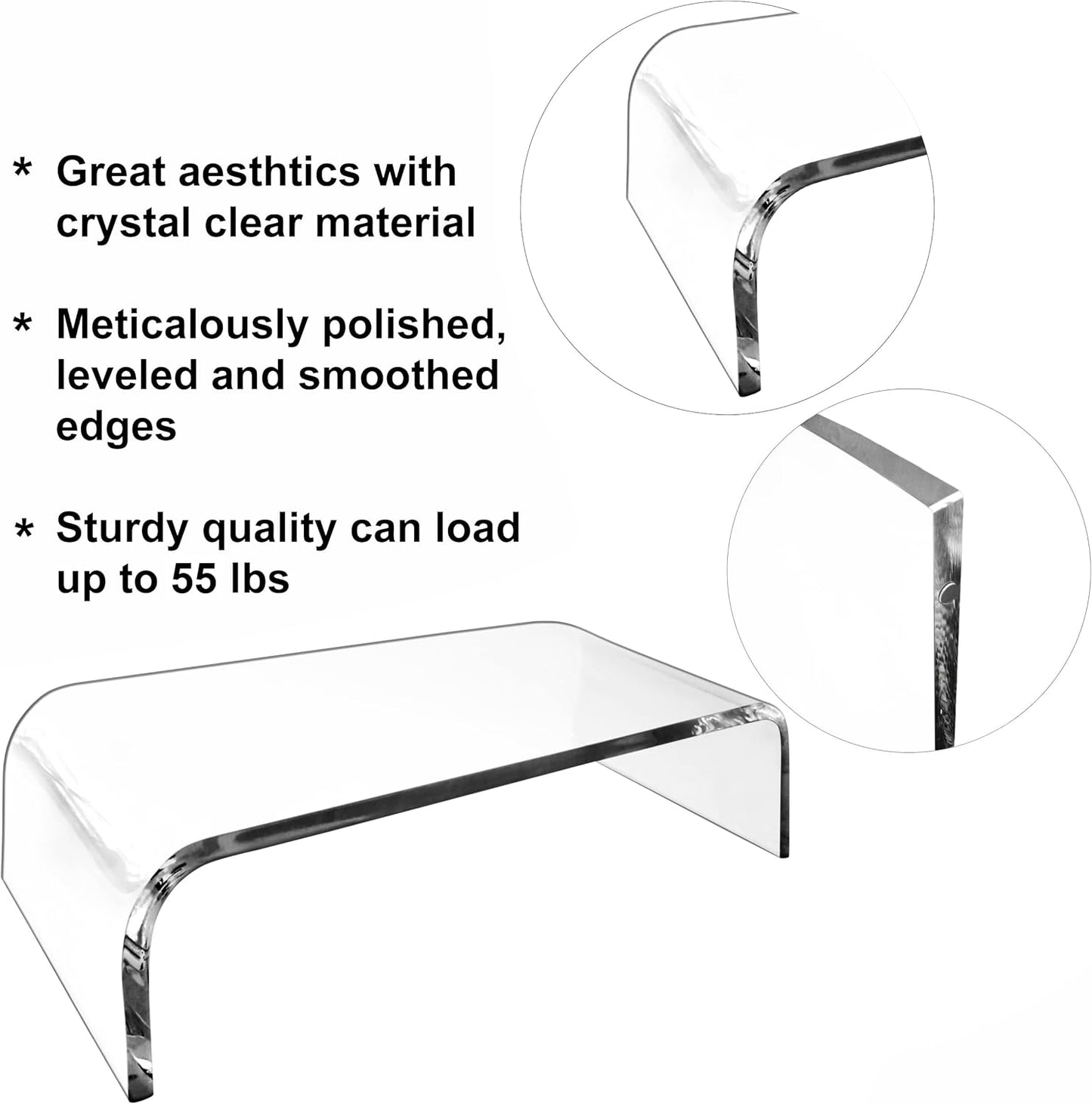 AMT Premium Acrylic Clear Monitor Riser Laptop/PC/Multimedia Monitor Stand for Home Office