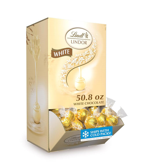 Lindt LINDOR White Chocolate Candy Truffles, White Chocolate Candy with Smooth, Melting Truffle Center, 50.8 oz., 120 Count