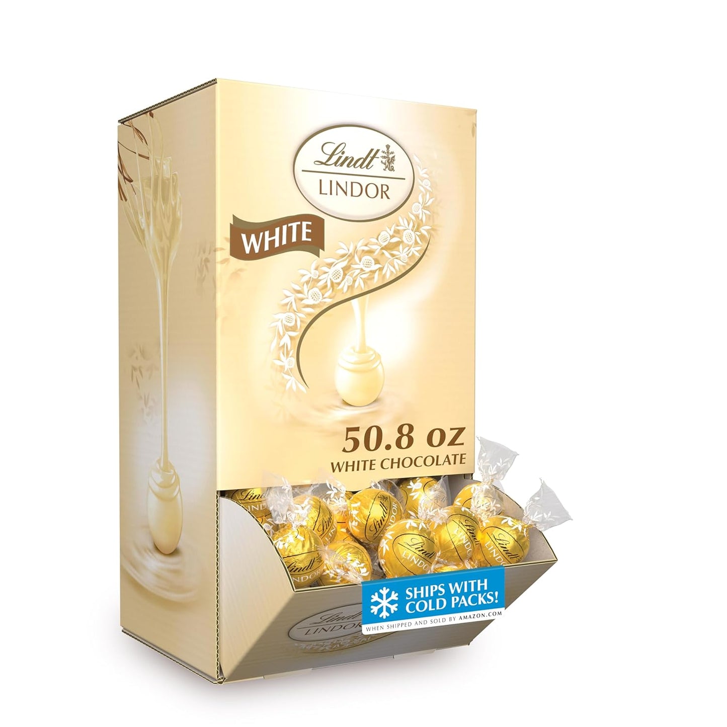 Lindt LINDOR White Chocolate Candy Truffles, White Chocolate Candy with Smooth, Melting Truffle Center, 50.8 oz., 120 Count