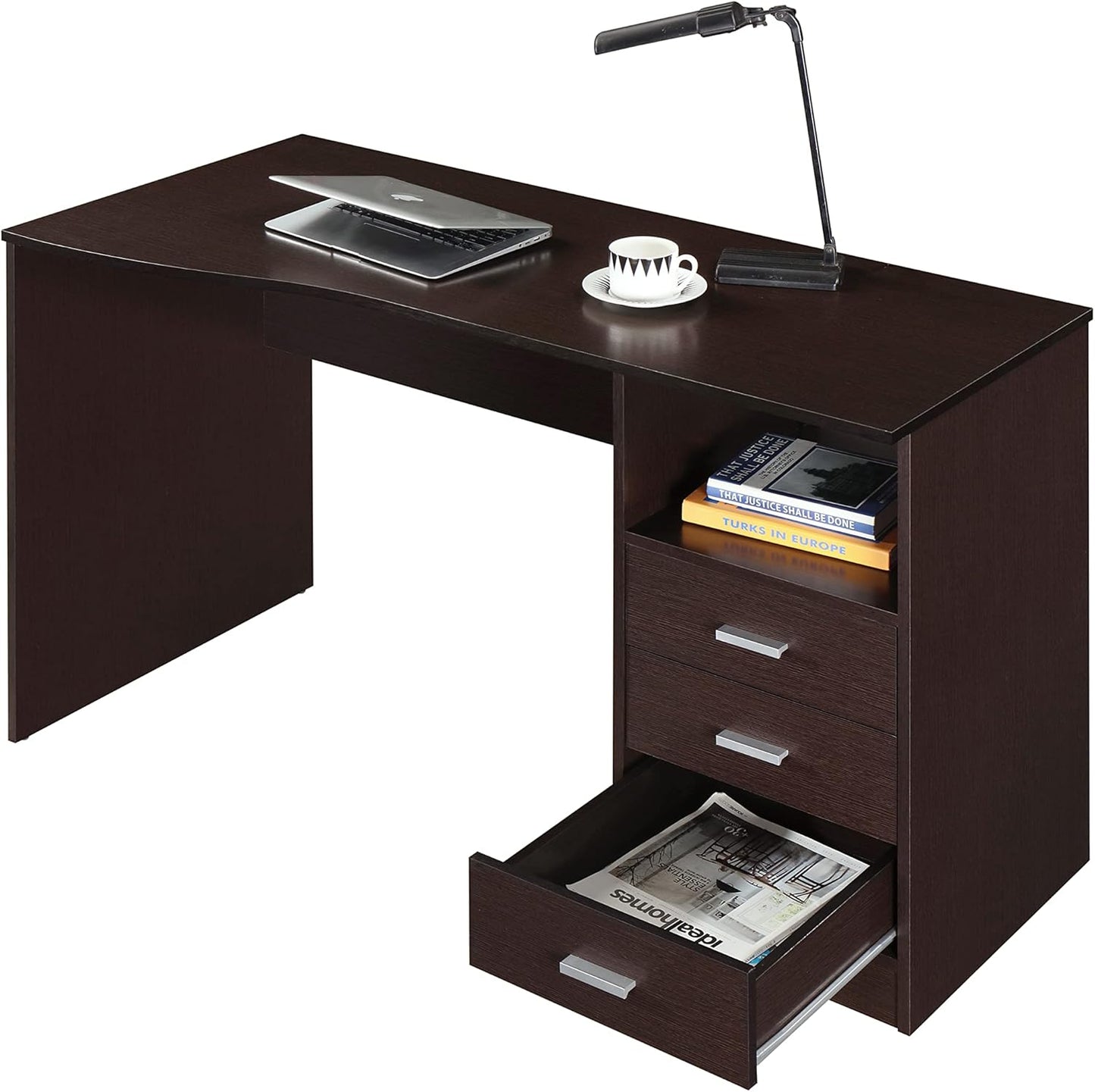 Techni Mobili Classic Computer Desk with Multiple Drawers, 29.5" x 23.6" x 51.2", Wenge