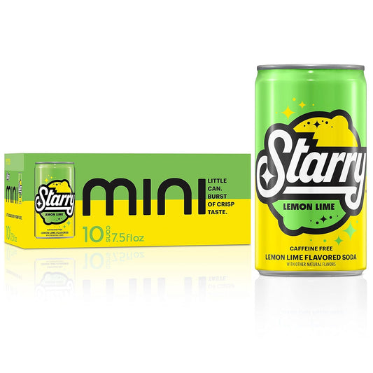 Starry Lemon Lime Soda, Caffeine Free, Mini Cans, 7.5 Fl Oz (Pack of 10)