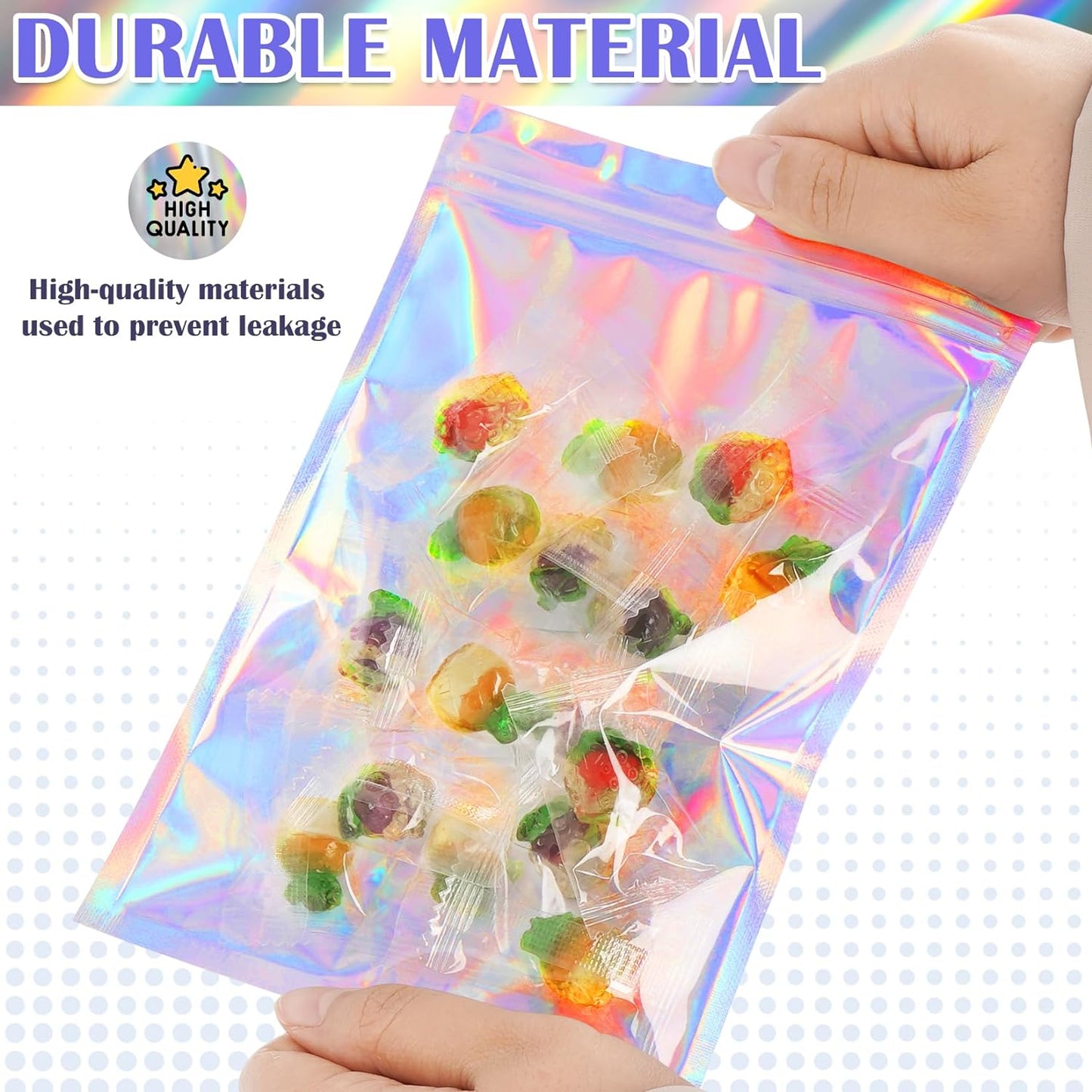 100 Pcs Mylar Bags, Smell Proof Bags with Clear Window, Holographic Bags for Snack, Cookie, Jewelry, Candy, Gift, Resealable Bags for Small Business, Sealable Bags for Packaging（2.4x3.9in）