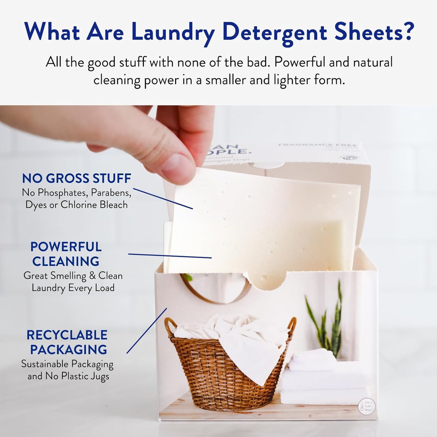 The Clean People Laundry Detergent Sheets - Hypoallergenic Laundry Soap - Ultra Concentrated, Recyclable Packaging, Stain Fighting - Fresh Scent, 32 Pack