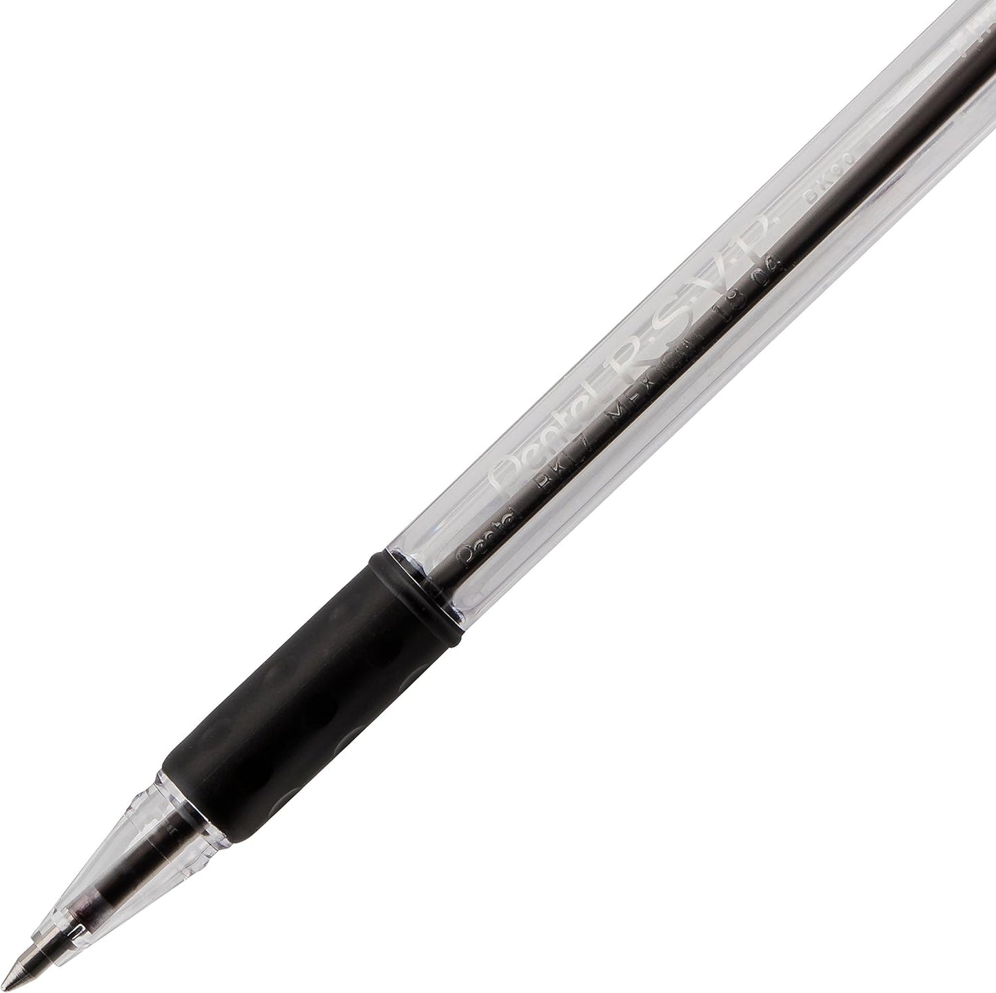 Pentel® R.S.V.P.® Ballpoint Pens, Fine Point, 0.7 mm, Clear Barrel, Black Ink, Pack of 5