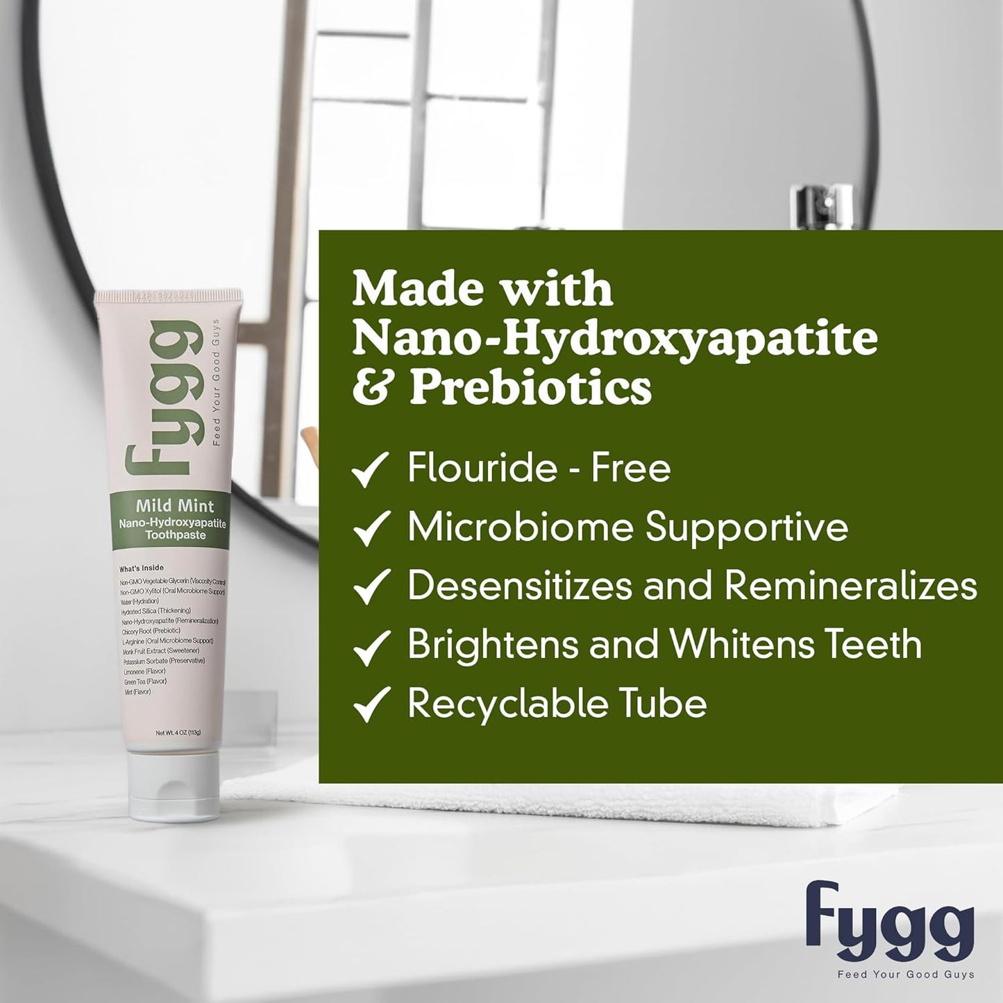 Fluoride Free Toothpaste, Nano Hydroxyapatite (Mild Mint) | Dentist Recommended - for Remineralizing, Whitening, & Sensitive Teeth - Premium Tooth Paste for Adults & Kids Oral Care (4oz)