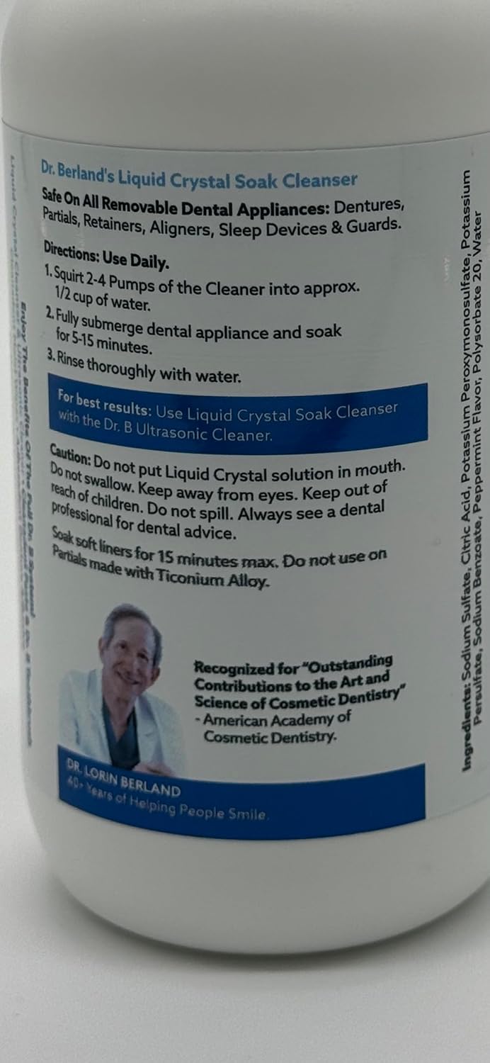 Dr. B Dental Solutions Liquid Crystal Soak Cleanser for Oral Appliances, Dentures, Night Guards, Aligners, & Other Devices