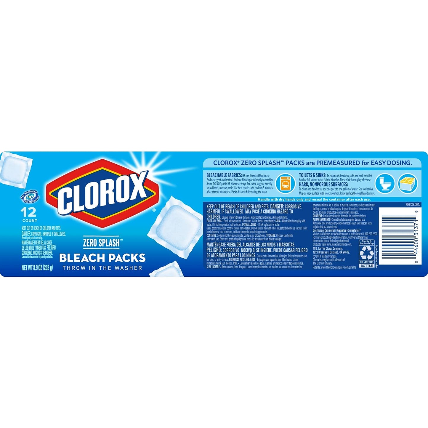 Clorox Zero Splash Bleach Packs - Laundry Pods, 4 Pack (Package May Vary)