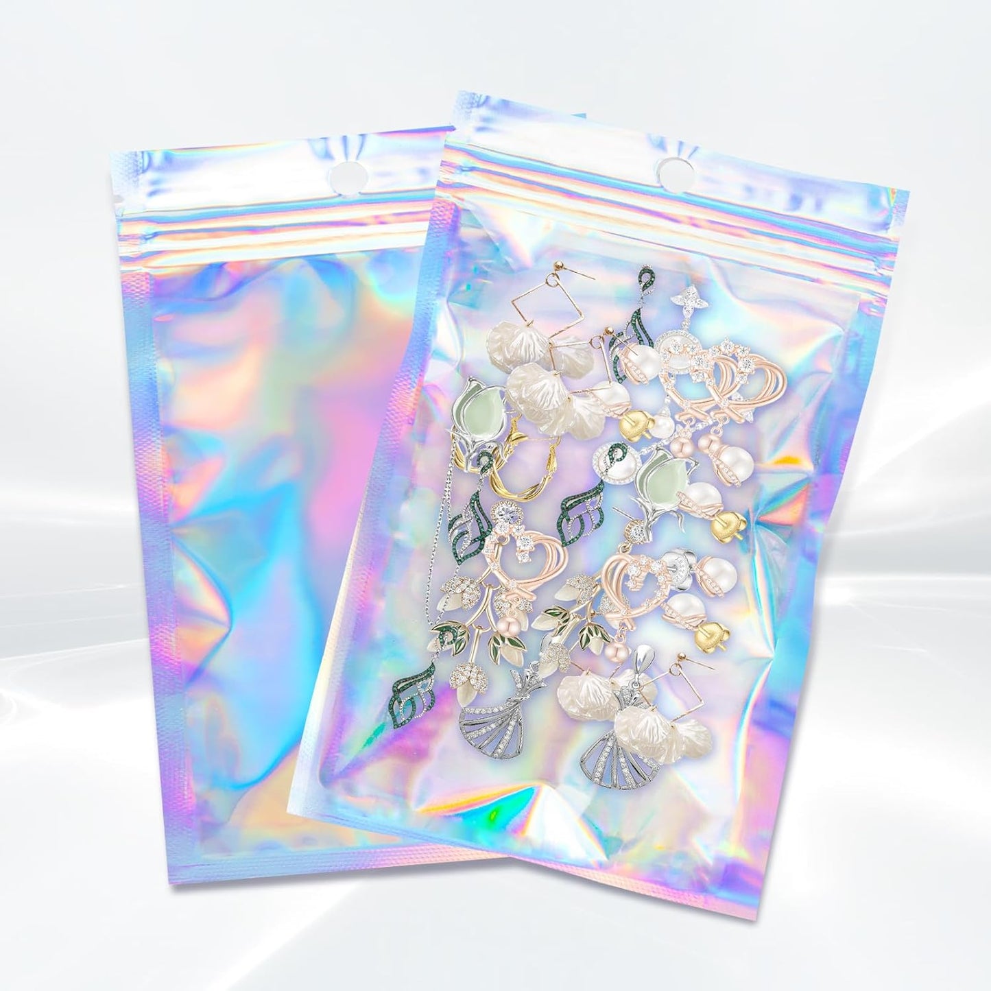 100Pcs Holographic Packaging Bags, 3x4 inch Resealable Foil Pouch Mylar Sample Bag Great for Small Business and Party Favor Food Storage……