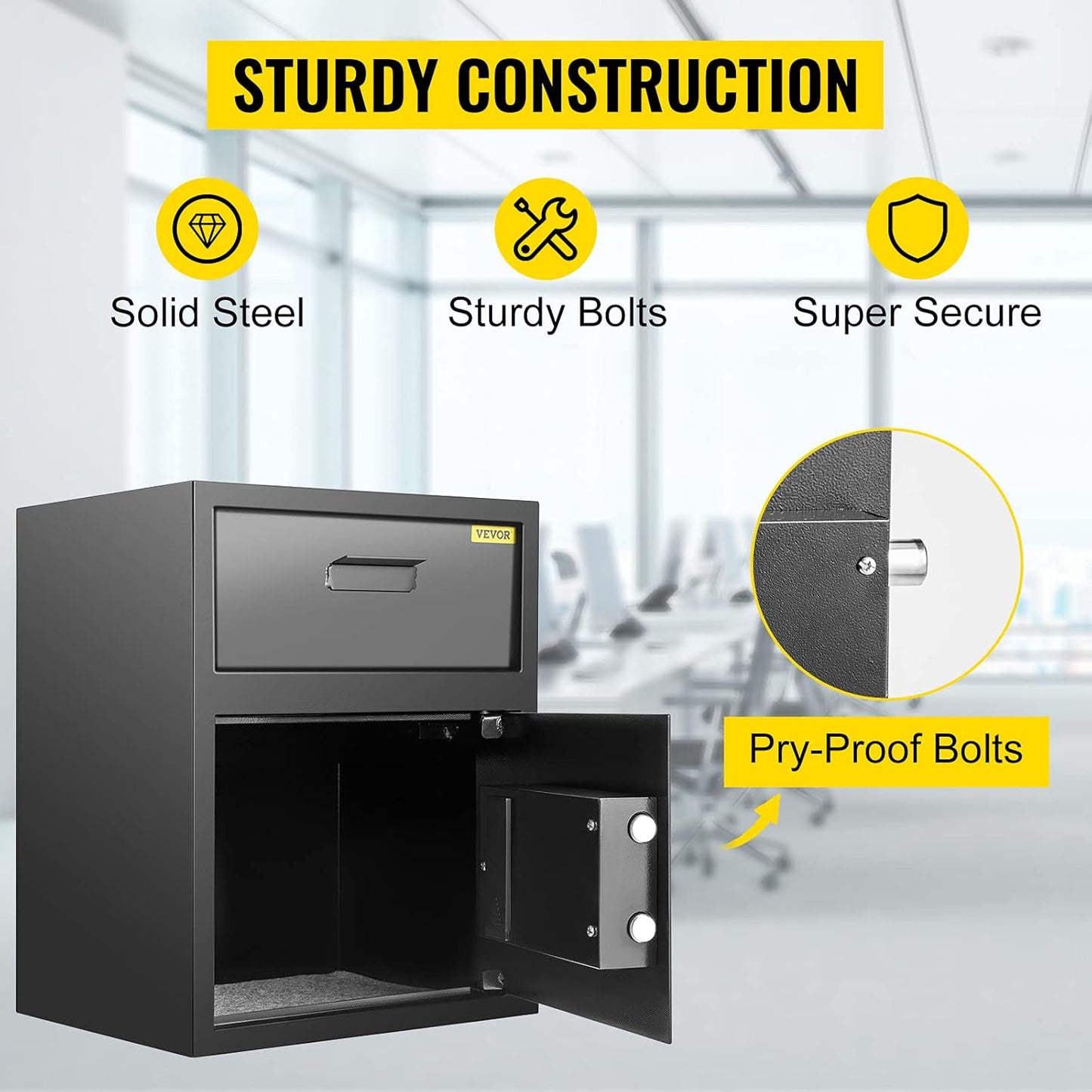 VEVOR Digital Depository Safe 1.7 Cubic Feet Made of Carbon Steel Electronic Code Lock Depository Safe with Deposit Slot with Two Emergency Keys Depository Box for Home Hotel Restaurant and Office