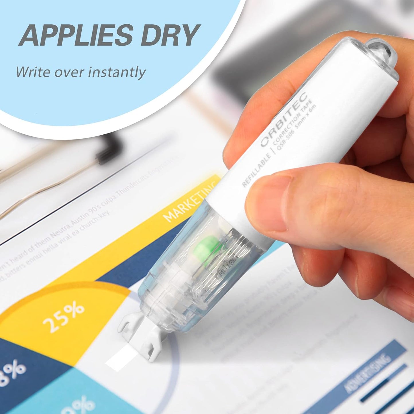 Refillable Retractable Quick Dry White Out Correction Tape,Mini Small Japan Aesthetic Cute White Out, with Easy to Use Kawaii Pen Shaped Applicator,for Home Office Supplies.