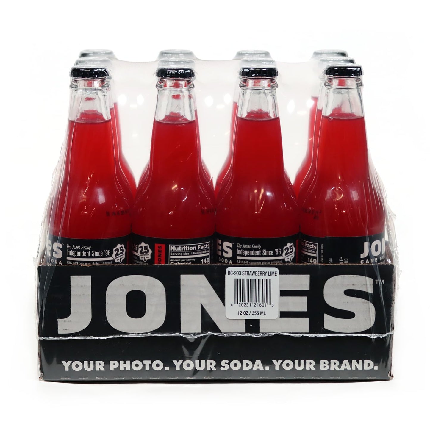 Jones Soda Co. Strawberry Lime Soda Flavor | 100% Cane Sugar Soda | Craft Soda Pop | Soda Soft Drinks | 12 Oz Glass Bottle Soda | 12 Pack Soda