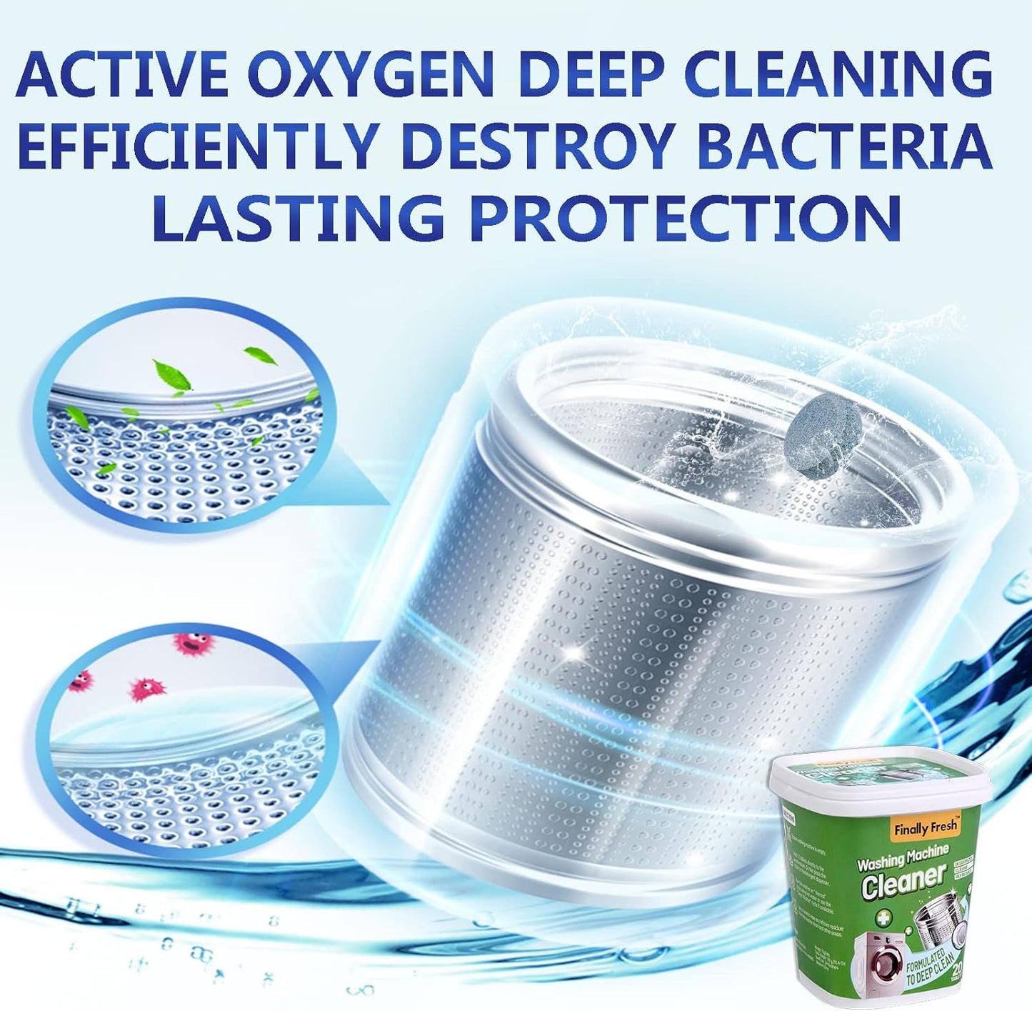 Finally Fresh Washing Machine Cleaner for Front / Top loaders, 20 Packs Washer Cleaner for Sensitive Skin, Suitable for All HE Washing Machines Include