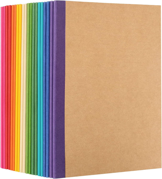 EOOUT 20 Pack A5 Kraft Notebooks, Lined Journal Bulk with Rainbow Spine, 10 Colors, 60 Pages Soft Cover Composition Notebooks for Women Girls Kids, School Office Supplies