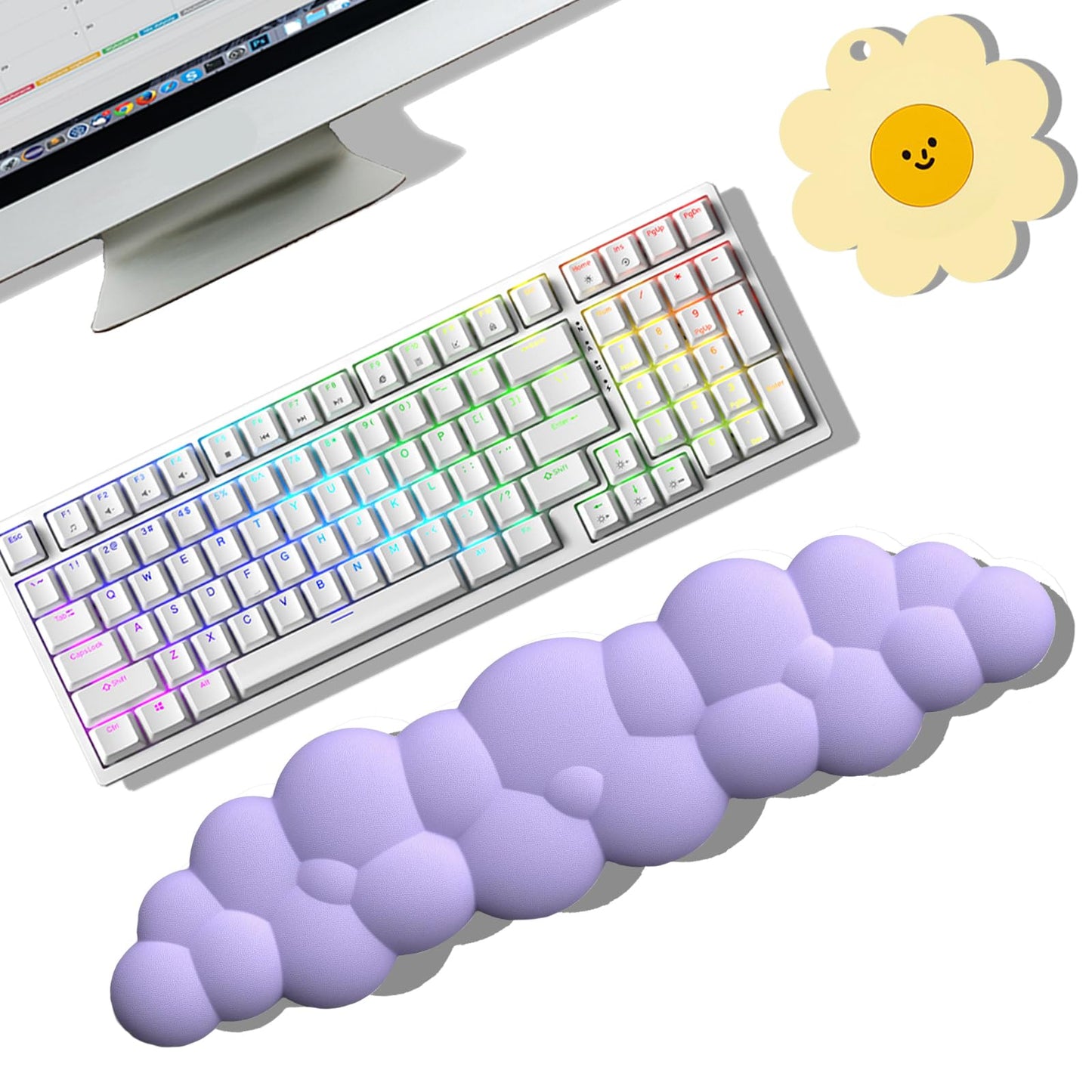 Keyboard Wrist Rest Pad, Ergonomic Design Effective Wrist Pain Relief Arm Rest Desk, Cute Cloud Decoration Gift for Office, Study, Computer Game Table Mouse Accessories (Green+White)