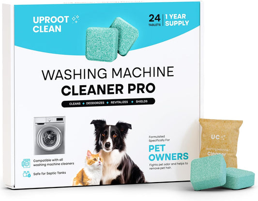 Uproot Clean Washing Machine Cleaner Tablets - 24 Pack for a 12 Month Supply. Formulated for Pet Owners. Compatible with HE, Top & Front Load. Easily Removes Residue, Grime, and Odors. Septic Safe.