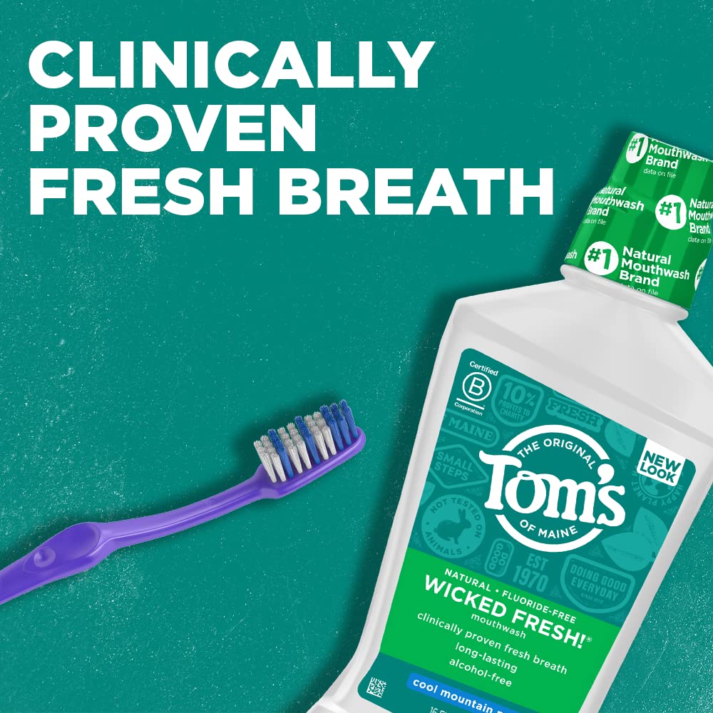 Tom's of Maine Natural Wicked Fresh Alcohol-Free Mouthwash, Cool Mountain Mint, 16 oz. 6-Pack (Packaging May Vary)