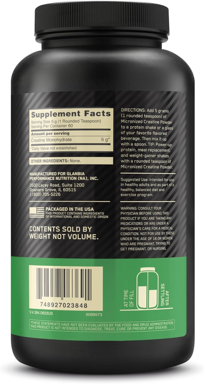 Optimum Nutrition Micronized Creatine Monohydrate Powder, Unflavored, Keto Friendly, 60 Servings (Packaging May Vary)