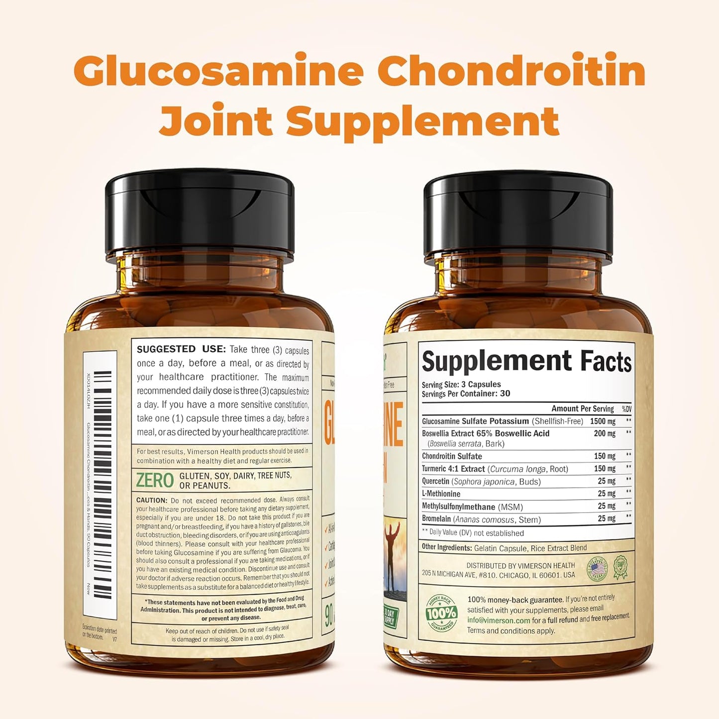 Glucosamine Chondroitin MSM and Turmeric Supplement - Joint Support Supplement with Boswellia & Glucosamine Sulfate 1500 mg. Joint Health Chondroitin Sulfate MSM Supplement for Women & Men 90 Capsules