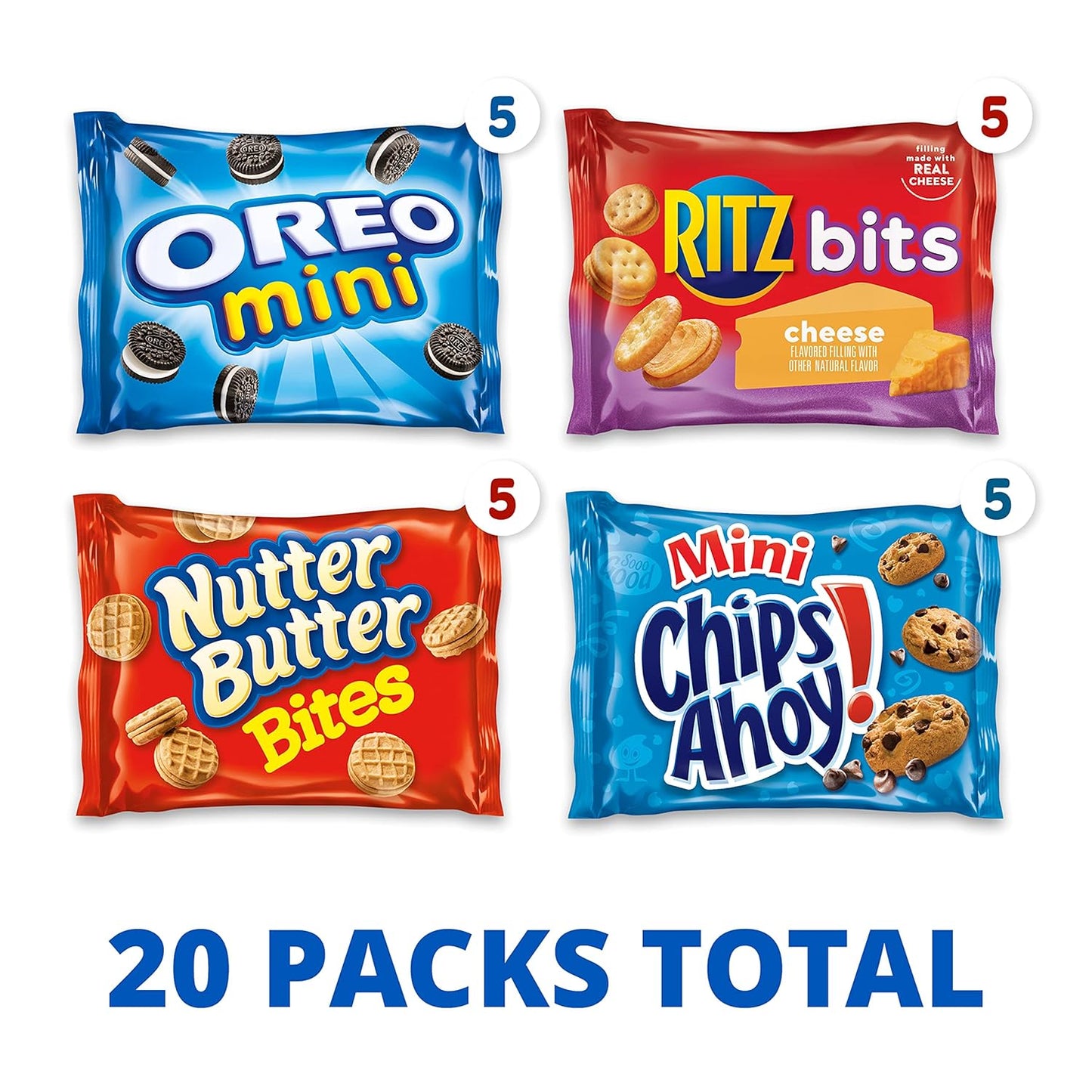 Nabisco Classic Mix Variety Pack, OREO Mini, CHIPS AHOY! Mini, Nutter Butter Bites, RITZ Bits Cheese, 20 - 1 oz Snack Packs