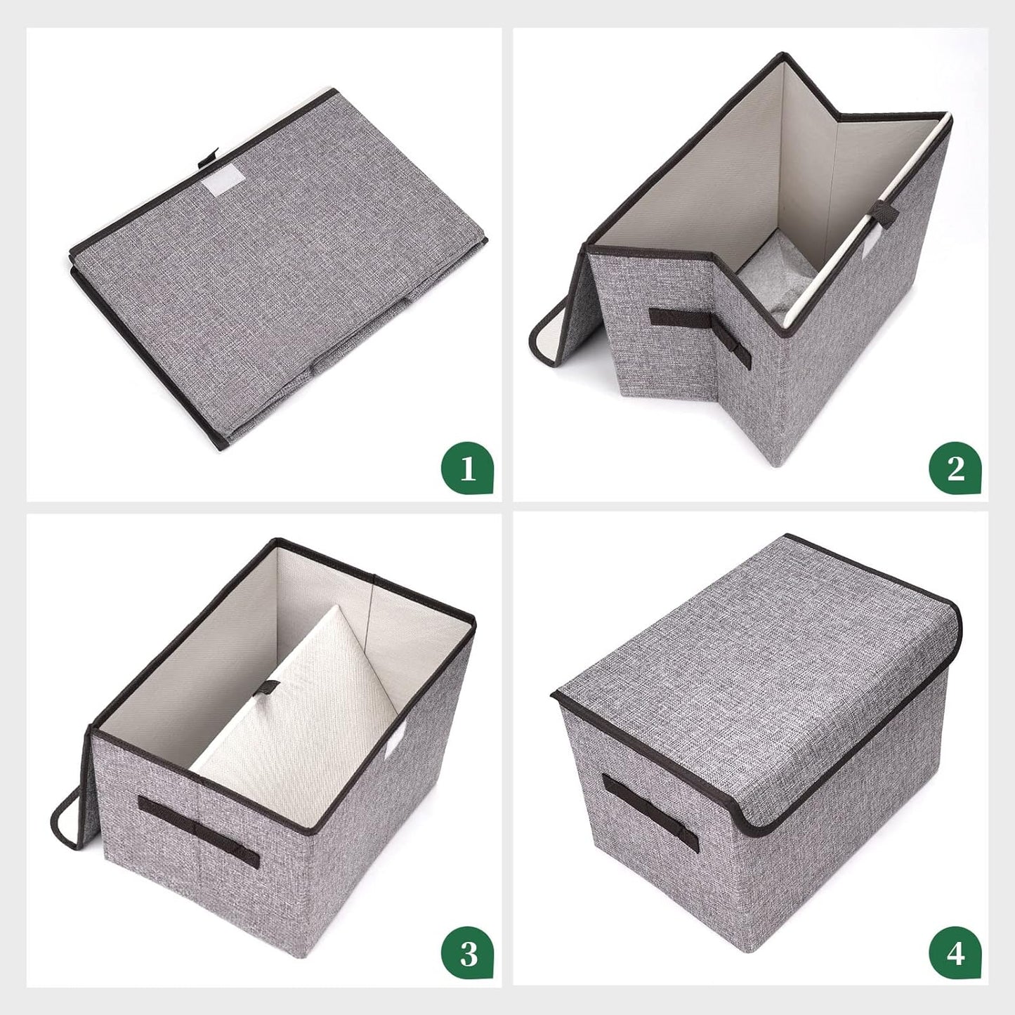 Large 22 Quart Linen Fabric Foldable Storage Bin Cube Organizer Basket with Flip-Top Lid & Handles, Clothes Blanket Box for Home, Office, Closet, Gray, 4 Pack 14.6 x 9.5 x 9.5”