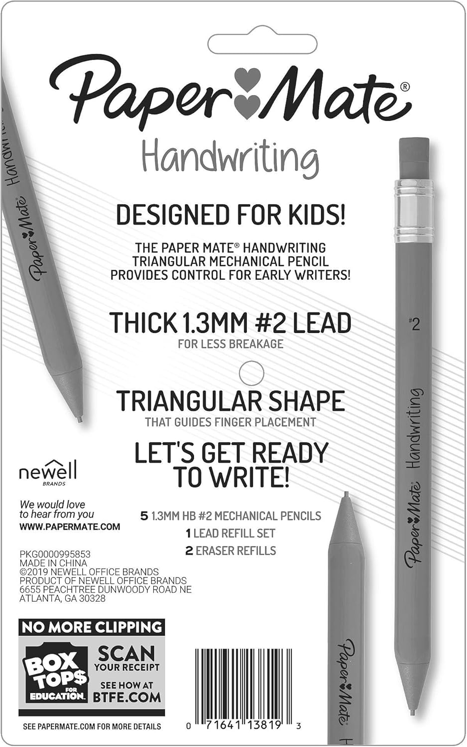 Paper Mate Handwriting Triangular Mechanical Pencil Set with Lead & Eraser Refills, 1.3mm, School Supplies, Office Supplies, Sketching Pencils, Drafting Pencil, Fun Barrel Colors, 8 Count