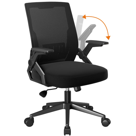 COMHOMA Office Chair with Flip-up Armrests Ergonomic Computer Desk Chair Foldable Mesh Task Chair with Wheels Adaptive Lumbar Support Swivel Tilt Comfortable Study Chair, Black(Seat Depth 17.7")