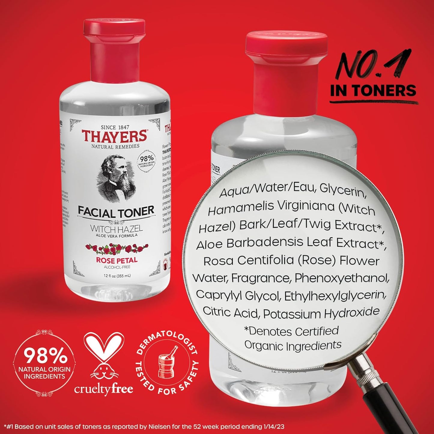 Thayers Alcohol-Free Rose Petal Witch Hazel Facial Toner for Glowing Skin, Soothing, Hydrating, Refreshing Toner for Normal and Combination Skin, 12oz