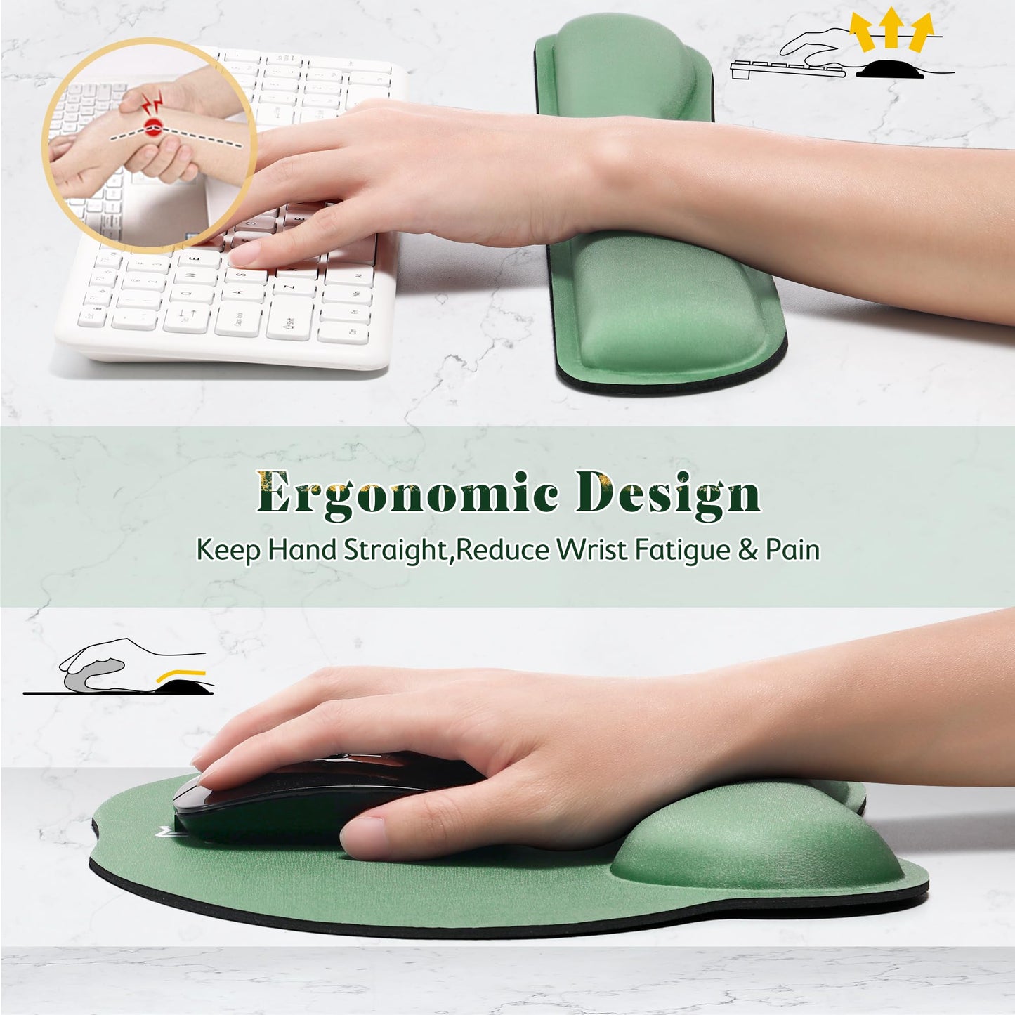 Gimars Ergonomic Mouse Pad Wrist Support, Upgrade Enlarge Superfine Fibre Soft Smooth Keyboard Wrist Rest, Comfortable Memory Foam Wrist Rest for Pain Relief, Computer, Gaming, Office,Dark Green