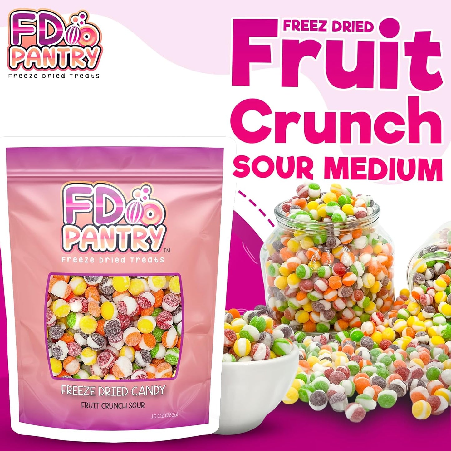 Fruit Crunch Sour - Freeze Dried Candy, 10 oz - Assorted Sour Flavors, Large Pouch - Ideal Gift Snack Treat