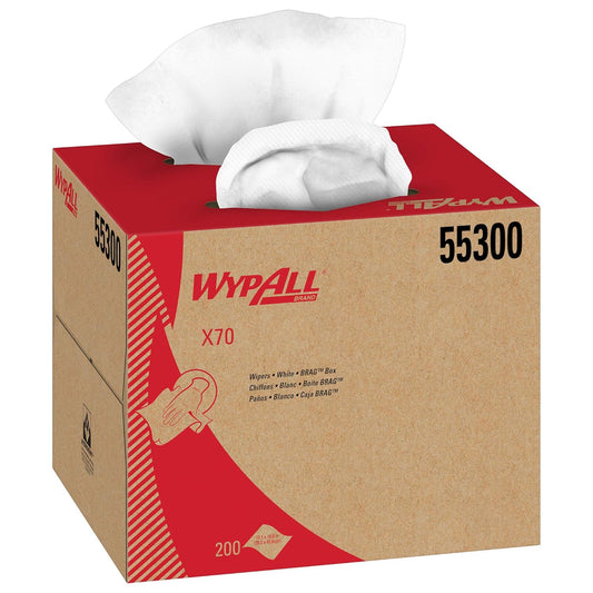 WypAll Power Clean X70 Medium Duty Cloths (55300), Brag Box, White, 1 Box with 200 Sheets