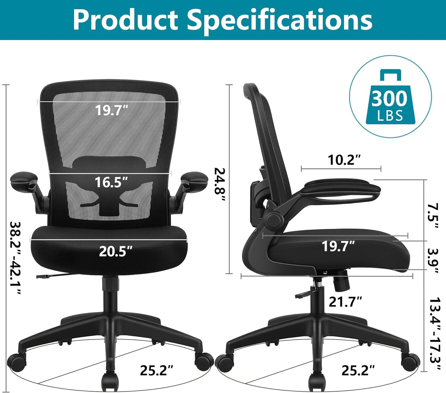 FelixKing Office Chair, Ergonomic Desk Chair Breathable Mesh Chair with Adjustable High Back Lumbar Support Flip-up Armrests, Executive Rolling Swivel Comfy Task Computer Chair for Home Office